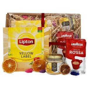 Zestaw prezentowy - Lipton Yellow Label, kawa mielona Lavazza i miód z cytryną - opinie w konesso.pl