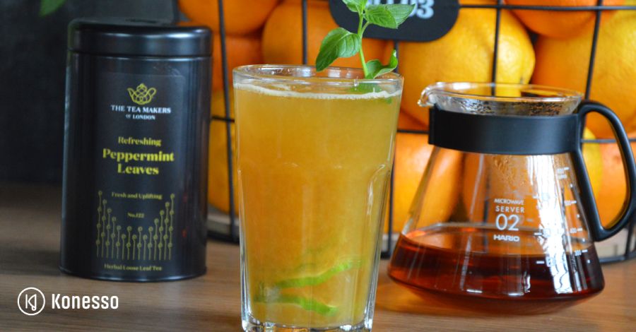 Przepis - Herbata miętowa z sokiem pomarańczowym